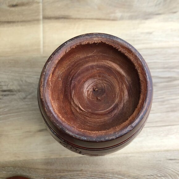Vintage Hand Carved Wooden Vase With Lid Urn Floral Pedestal Jar 13in - Picture 7 of 9